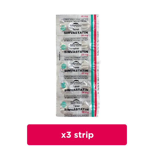 Simvastatin 20 mg 3 Strip (10 Tablet/Strip) - Obat Rutin