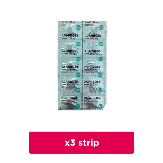 Acarbose 100 mg 3 Strip (10 Tablet/Strip) - Obat Rutin