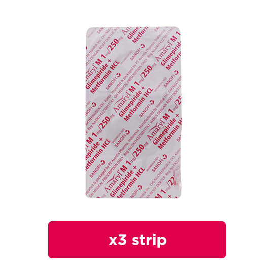 Amaryl M 1 mg/250 mg 3 Strip (10 Tablet/Strip) - Obat Rutin