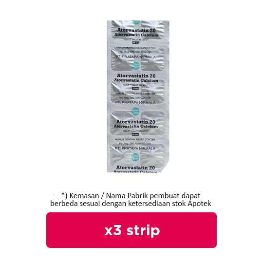 Atorvastatin 20 mg 3 Strip (10 Tablet/Strip) - Obat Rutin