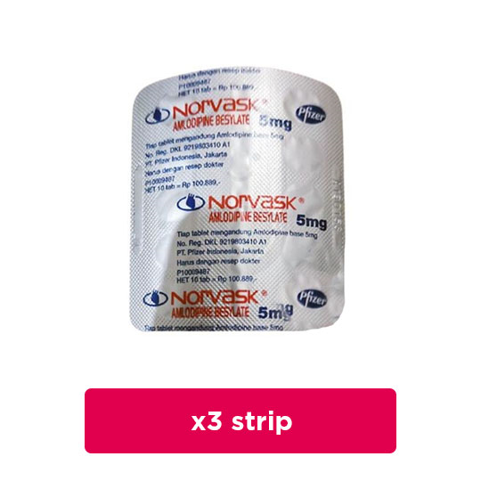 Norvask 5 mg 3 Strip (10 Tablet/Strip) - Obat Rutin