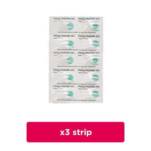 Pioglitazone HCl 30 mg 3 Strip (10 Tablet/Strip) - Obat Rutin