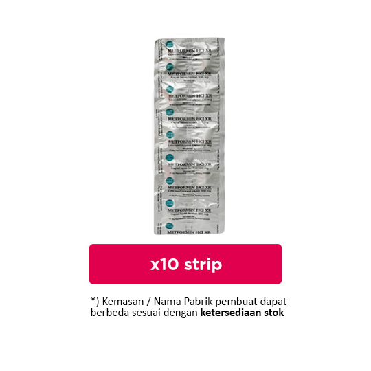 Metformin XR (Extended Release) 500 mg 10 Strip (10 Tablet/Strip) - Obat Rutin