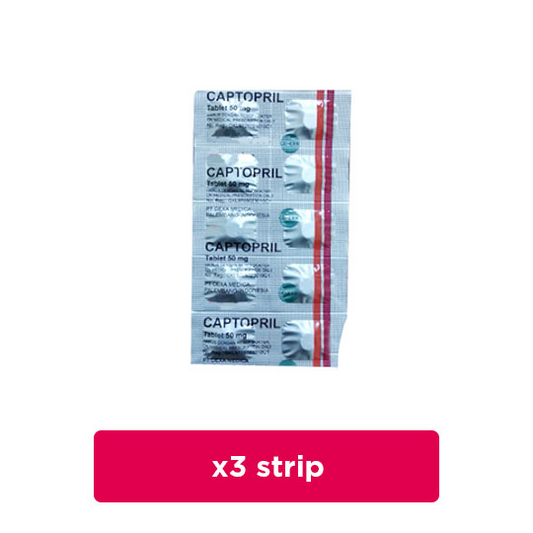 Captopril 50 mg 3 Strip (10 Tablet/Strip) - Obat Rutin